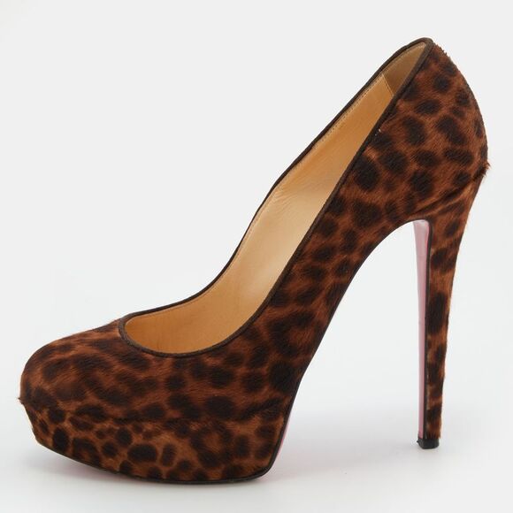 Christian Louboutin Brown Leopard Print Calf Hair Bianca Platform Pumps Size
